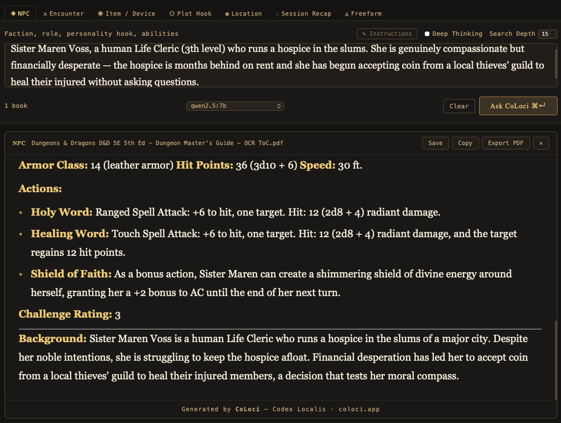 CoLoci NPC generation output
